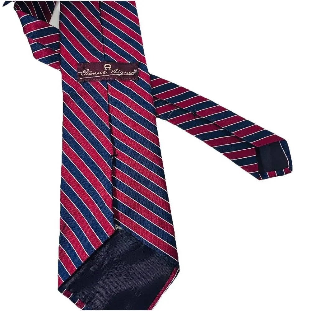 Etienne Aigner Navy Red Collegiate Diagonal Stripe Tie 3.75 x 58 Preppy Classic